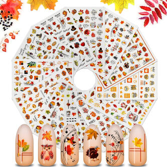 MWOOT 12 Stück Nägelsticker Herbst Sticker 3D, Nail Art Sticker, DIY Nagelkunst Zubehör Aufkleber für Thanksgiving, Nagel Abziehbilder Decals für Nagelstudio.Hohe qualität: Die selbstklebende nagel sind aus hochwertigen materialien gefertigt, die wasserfes