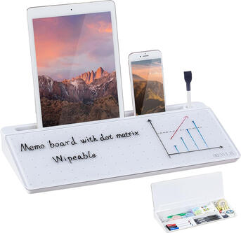 Multifunktionales Schreibtisch Whiteboard das ist nicht nur ein Whiteboard, ein Notepad, sondern auch ein Tablet Ständer, ein Handy Halterung, ein iPad Ständer, ein Tastatur Halterung und ein Schreibtischorganizer. Geeignet für Besprechungsprotokolle, Noti